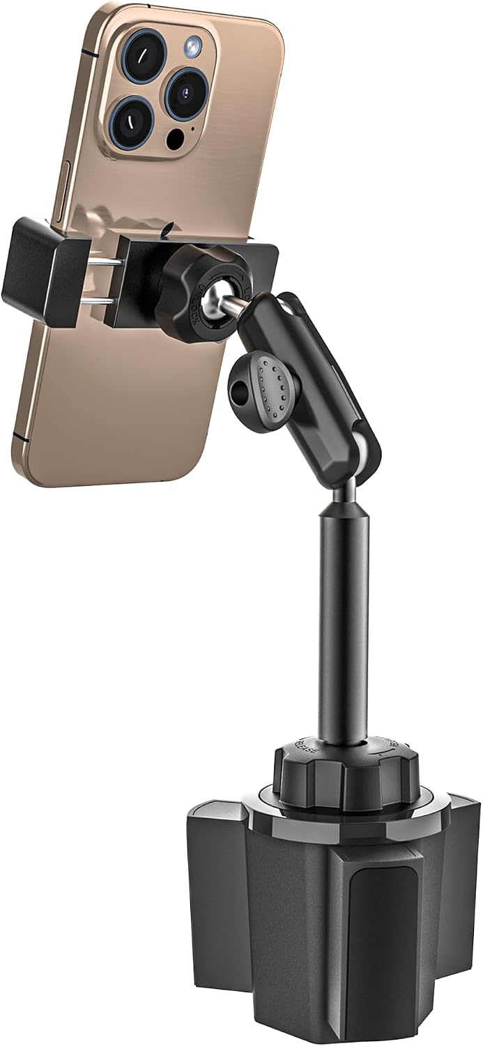 woleyi Drink Holder Car Mobile Phone Holder Metal - Stable Durable Robust Truck Car Cup Holder Mobile Phone Cup Holder Car Holder with Aluminium Arm for All Mobile Phones iPhone 17 16 15 Pro Max