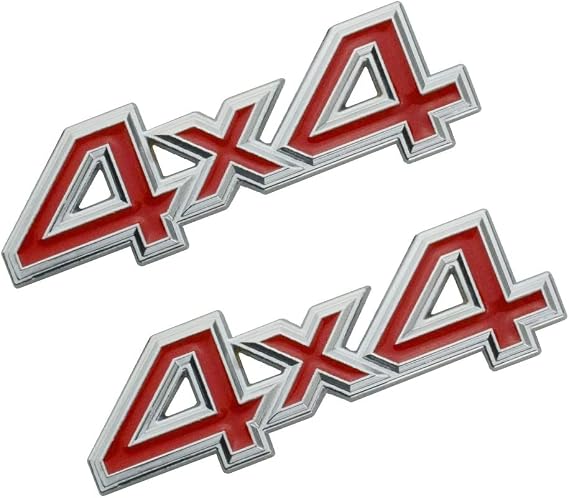 2 pc 4X4 Emblem 3D Badge Metal Sticker Tailgate Decals Car Side Fender Rear Trunk Emblem Fit for Universal Car Truck SUV Pickup 4Wd (Silver-red)