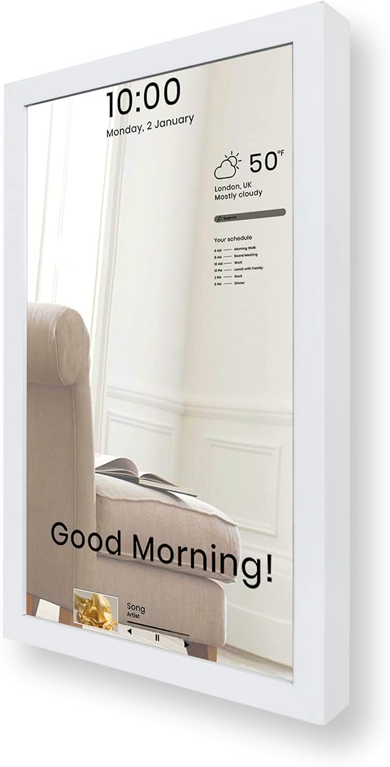 Vilros Magic Mirror V4-2 Way Mirror with Internal LCD Screen for Smart Mirrors Projects-Great for Raspberry Pi (White)