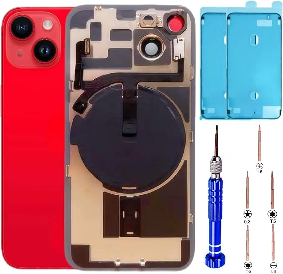 14 Back Glass Replacement Kit with Plate & Flex Cable and All Parts, Red, 6.1 Inch for iPhone 14 Back Cover Glass, with Repair Tools (Product Red)