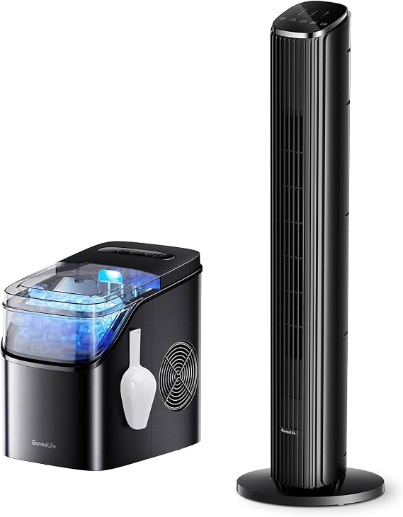 GoveeLife Smart Ice Maker Countertop H717D Bundle 36 inch Smart Tower Fan for Bedroom