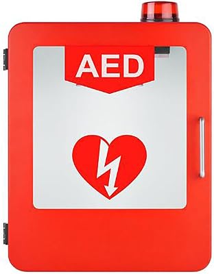 Outdoor Wall-Mounted AED Alarm Box Wall Mount Storage Cabinet for Defibrillators PVC Transparent Window Fits Most AED Models for Office,Hospital,Public Places,Red