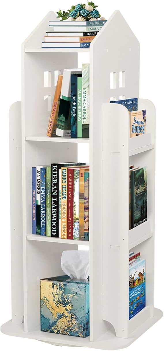 360° Rotating Bookcase, Children's Bookcase, Small 3-Tier Bookcase, Rotating Children's Shelf, Standing Shelf, White Rotating Books Shelf for Children's Room, Living Room, Bedroom, Study