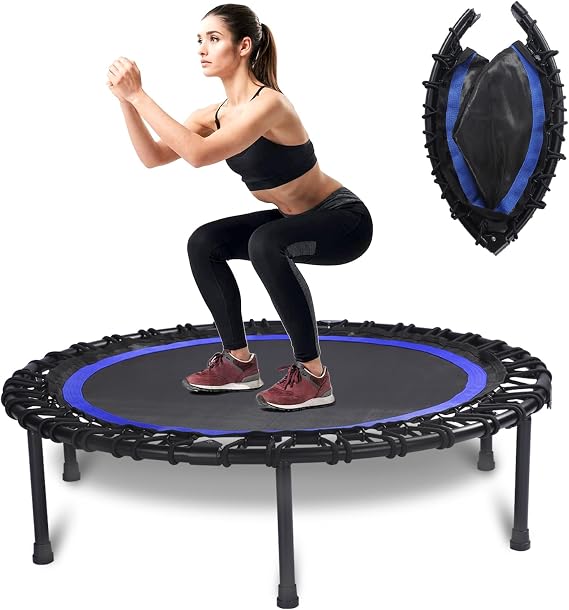 40" Mini Trampoline for Adults, Fitness Rebounder with Elastic Bands, Indoor Exercise Trampoline, Low Impact Workout Equipment for Home Gym, Cardio Training, Quiet Bounce Rebounder