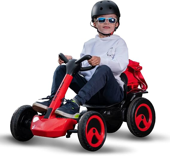 Rollplay Flex Kart XL 12V Electric Go Kart for Kids Aged 5+ Featuring Space-Saving Folding Function, Adjustable Seat, Anti-Slip Rubber Strips, and a Top Speed of 5 MPH