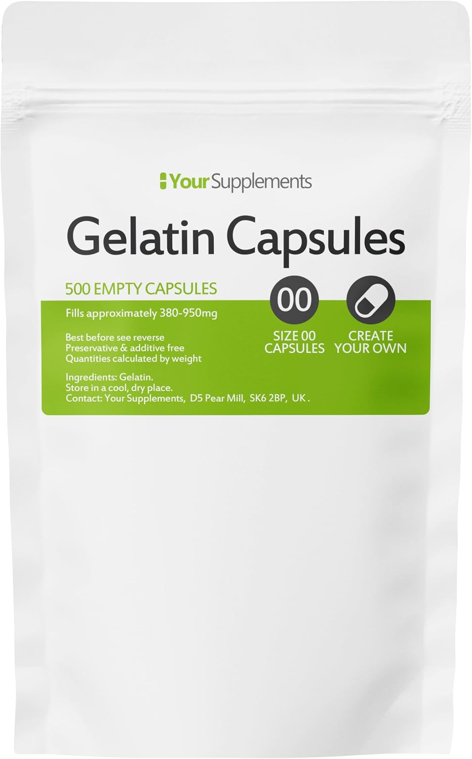 Your Supplements - Size 00 Empty Gelatin Capsules 500 Pack