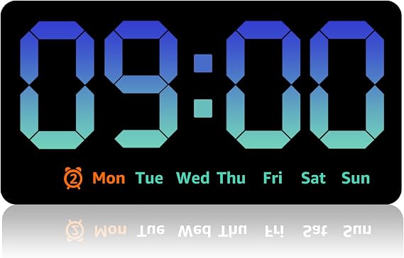 Digital Wall Clock 8.5 Inch Large Display LED Alarm Clock with Date Week Temperature Double Alarm 3 Levels Brightness Adjustable Countdown Clocks for Living Room Bedroom Classroom Kitchen (Blue)