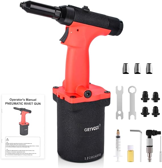 pneumatic rivet gun, Air Pop Riveter Kit, 1/8", 5/32", 3/16", 1/4" | Upgraded Heavy Duty Air Rivet Gun with 360 Inlet, One-Hand Operation, Fast Cycling, 1/8 to 1/4 Pop Hydraulic Blind Riveting