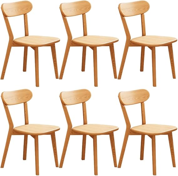 YVYKFZD Solid Wood Dining Chairs, Kitchen Chairs Set with Curved Back, Armless Dining Room Chair, Farmhouse Comfy Side Chair, for Bedroom Living Room Offices(Wood,6 pcs)