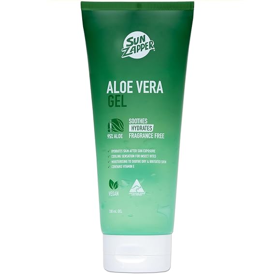 Sun Zapper After Sun Aloe Vera Gel 200mL (6.7 oz) Cooling Sunburn Gel with Vitamin E and Panthenol, Fragrance Free, Moisturizing After Sun Care for Face and Body, Instant Soothing, Australian Made