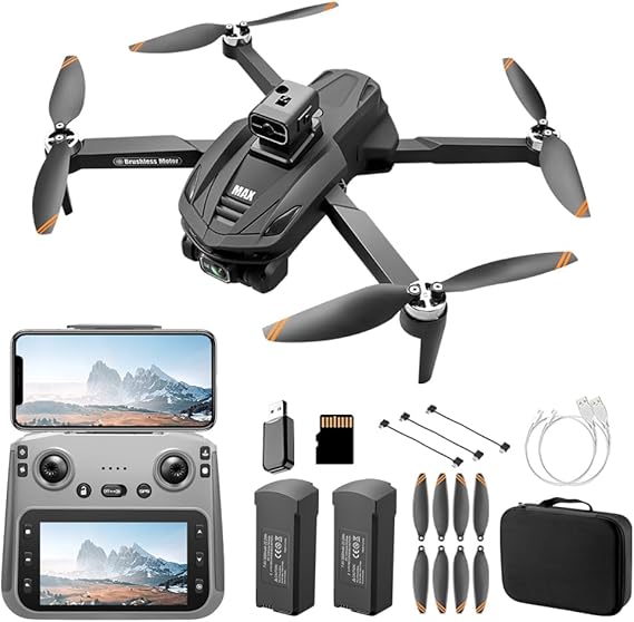 V168 Pro MAX GPS Drones with Camera for Adults 4K, RC Drone with 4.5" HD Screen on Controller, 60 Mins Flight, Long Range Transmission, 360 Obstacle Avoidance, Follow Me, Auto Return, Brushless Motor, QuickShots, Lightweight and Foldable Quadcopter for Beginner Toy Gifts