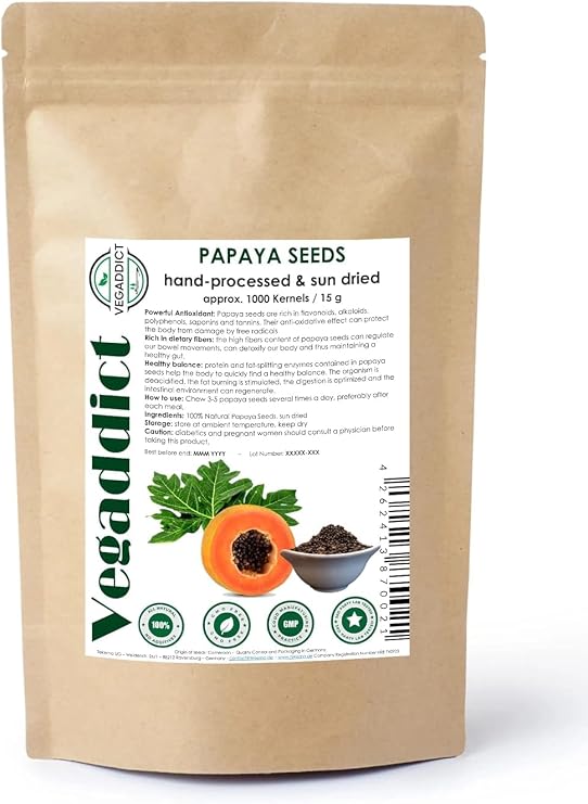 100% Natural Sun Dried Papaya Seeds | High Papain & Carpain Content | No Additives | Vegan | Laboratory Tested | Gluten & Lactose Free | Ethycally sourced | 15g (approx 1000 seeds)