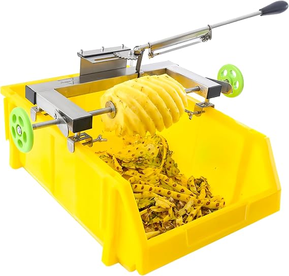 Stainless Steel Pineapple Peeler Pineapple Slicer Pineapple Peeler Pineapple Skin Peeling Tool Pineapple Peeler Machine Kit with 5 Replacement Blades for Home Supermarket Stall (with rubber frame)