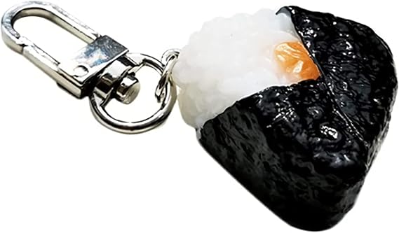 Simulation Food Rice Ball Sushi Keychain, PVC and Metal Realistic Food Charm Bag Key Pendant for Sushi Lover, Chef