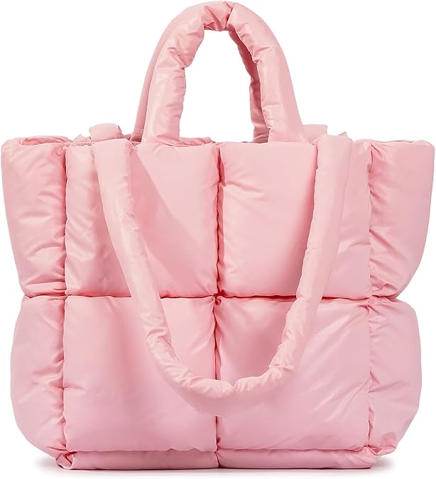 Puffer Tote Bag, Soft Puffy Bags for Women Light Winter Down Cotton Padded Quilted Tote Bag Shoulder Handbag Purse