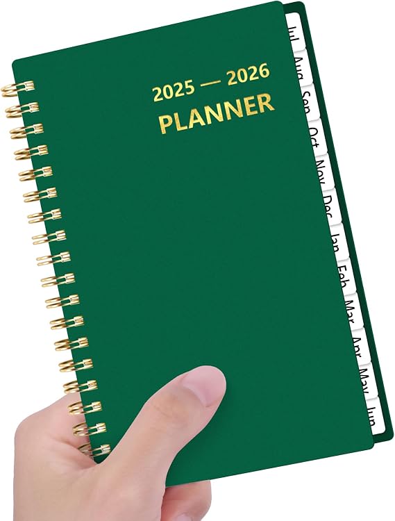 HAUTOCO 2025-2026 Pocket Calendar Weekly & Monthly Planner (July 2025-June 2026) for Purse 4.3 x 6.7'', Spiral Bound Small Planner Pocket Size Daily Agenda Book with Tab, Pouch, PP Cover, Dark Green