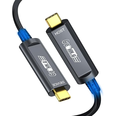GeoHN.G USB C Fiber Optic Cable 15M, 10Gbps Active Optical USB 3.2 Gen2 Cable with German SiliconLine Chip, Long Distance for Machine Vision, Logitech 4K Camera, VR/AR, Video Conference