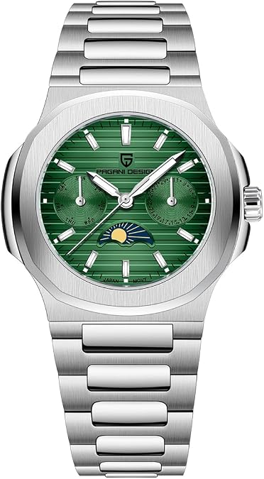 Quartz Women's Watches Luxury Stainless Steel Waterproof Wrist Watch for Women, Ladies Wristwatch, Synthetic Sapphire, Auto Date, Moon Phase, Week Display