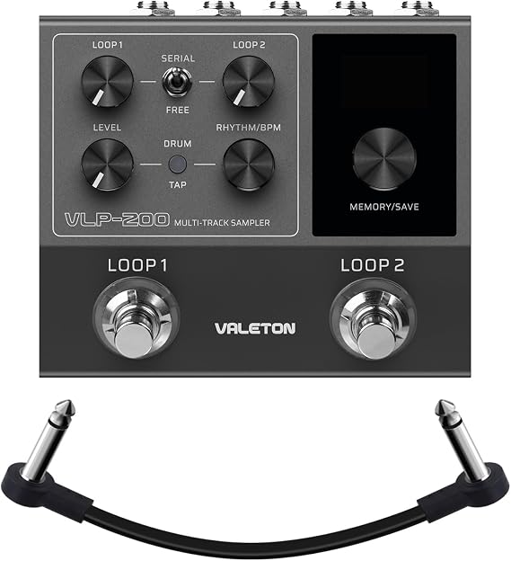 VALETON Looper Pedal Dual Track Stereo Looper for Guitar, Bass, Keyboard, Vocals Drum Machine 99 Project Storage spaces Software Support VLP-200(Included 1 PCS Additional 15 CM TS Cable)