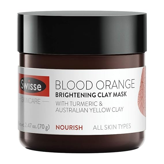 Swisse Natural Skincare Blood Orange Australian Yellow Kaolin Clay Face Mask | Skin Brightening for All Skin Types | Evens and Brightens Skin Tone | Turmeric & Eleuthero Ginseng | 2.47 Oz