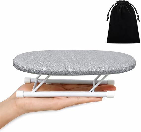 Mini Ironing Board Tabletop - Portable Folding Small Ironing Board with Black Velvet Drawstring Storage Bag, Compact Travel Iron Board for Sleeves, Collars and Small Areas