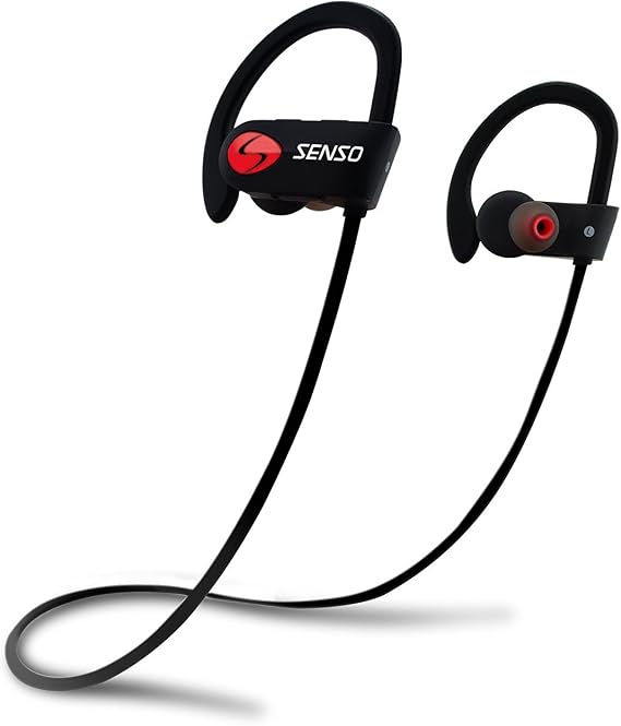 Senso Bluetooth Headphones, Best Wireless Sports Earbuds w/Mic IPX7 Waterproof HD Stereo Sweatproof Earphones for Gym Running Workout Noise Cancelling