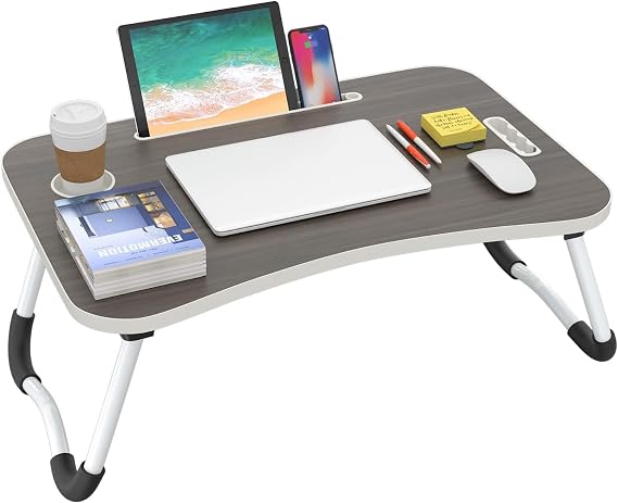 Folding Lap Desk, 23 Inch Portable Wood Deep Black Laptop Bed Desk Lap Desk with Cup Holder, for Working Reading Writing, Eating, Watching Movies for Bed Sofa Couch Floor DVA1