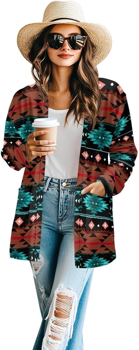 Women's Open Front Cardigan Casual Loose Fall Cardigans Long Sleeve Tops Lightweight Jacket Outwear with Pockets