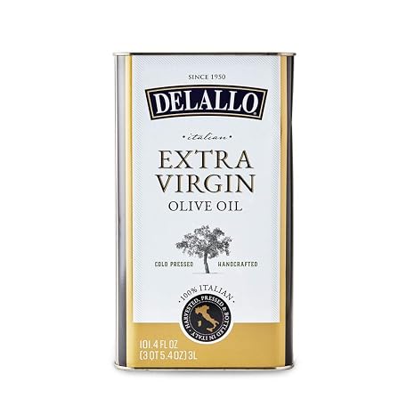 DeLallo Extra Virgin Olive Oil, Made in Italy, Bulk Size Container, Made with Cold Pressed Olives, Non-GMO, Kosher, Vegan, All Natural, 3 Liter Can