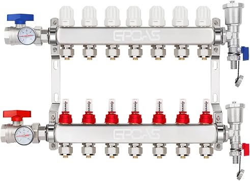 10-Loop Radiant Floor Heating PEX Manifold Stainless Steel Floor Heat Manifold Kit with for Hydronic Radiant Floor Heating