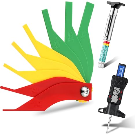 3 Pieces Tire Tread Depth Gauge Tool Digital Tread Depth Gauge Brake Lining Thickness Ruler Coded Tire Automotive Brake Pad Measure Ruler for Motorcycle, Car, Truck and Bus