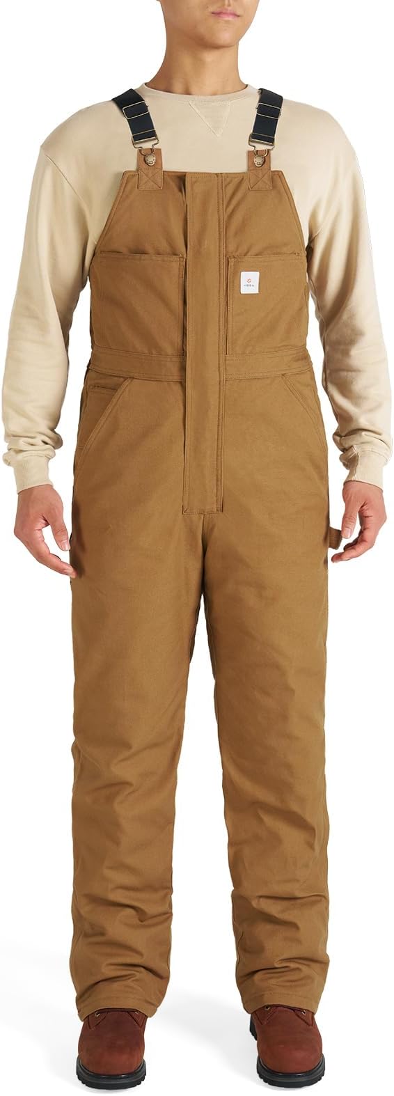 HISEA Men's Insulated Bib Overalls, Winter Water Resistant Duck Canvas Overall, Loose Fit Utility Workwear for Cold Weather