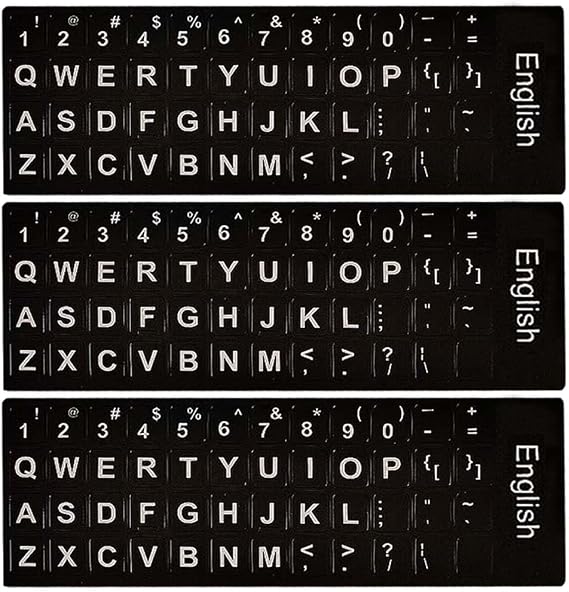 Replacement English Keyboard Letter Stickers, Universal English Keyboard Stickers with Black Background and White Lettering for PC Computer Laptop Desktop(3PCS,English)