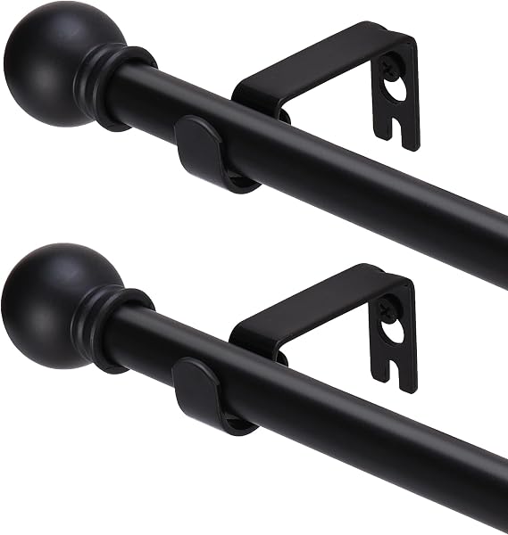 GXOACKJ 2 Pack Black Curtain Rods for windows 48 to 84-93 inch, 5/8 inch Splicing Heavy Duty Metal Curtain Rod Set with Brackets