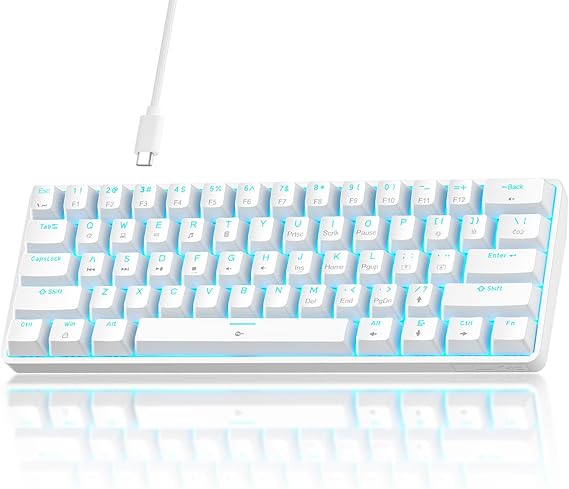 TMKB 60% Mechanical Gaming Keyboard, Red Linear Switch, Wired, White | LED Backlight, Anti-Ghosting, Detachable USB-C, Double-Shot Keycaps, 61 Keys