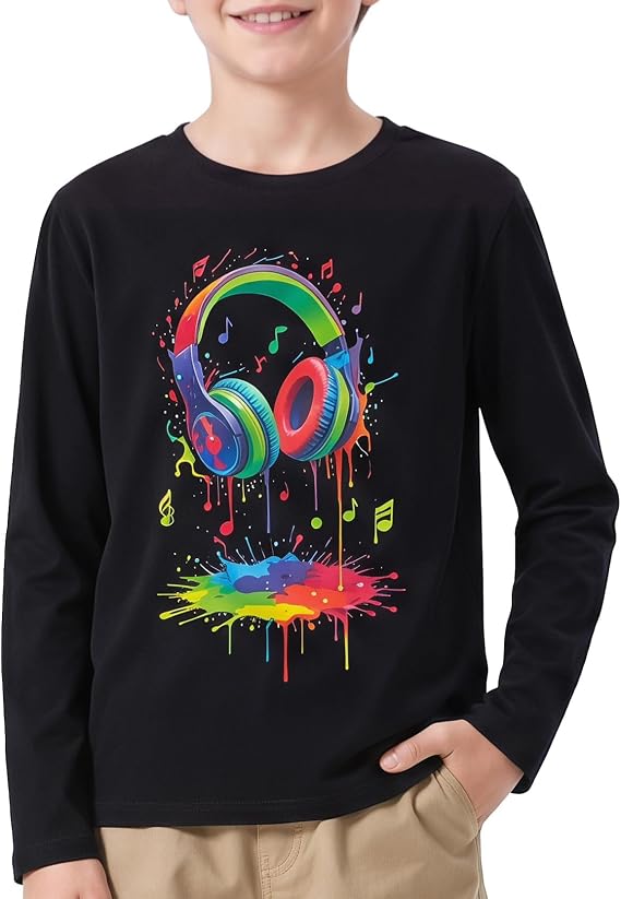 Long Sleeve Shirts for Boys Girls, Funny Graphic Tee Shirt 7-14Y