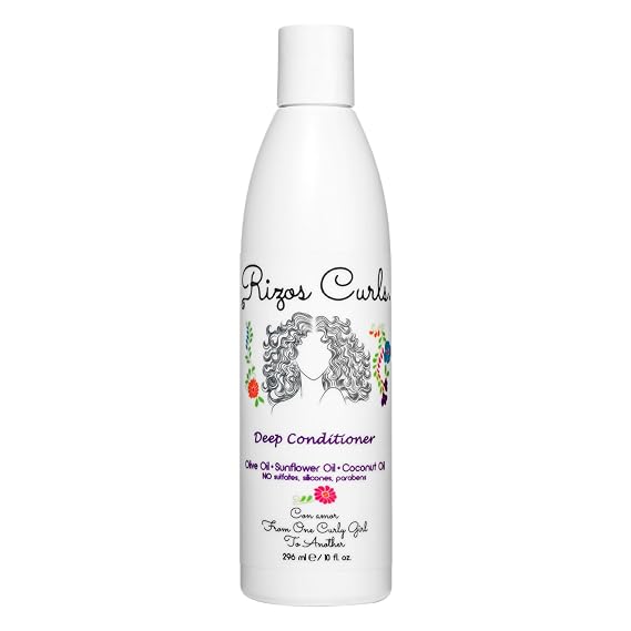 Rizos Curls Deep Conditioner, Strengthens & Moisturizes Hair while Controlling Frizz, Add Softness and Manageability with Coconut Oil, Sunflower Oil & Shea Butter, 10 oz