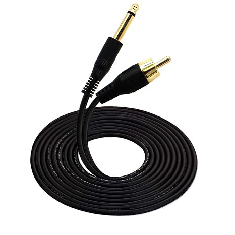 Disscool Tattoo Clip Cord Gold-plated Cable, 6.35mm to RCA OD 3.5 Connector Silicone Cables for Tattoo Pen, Rotary Tattoo Machine(Black/1.8M)