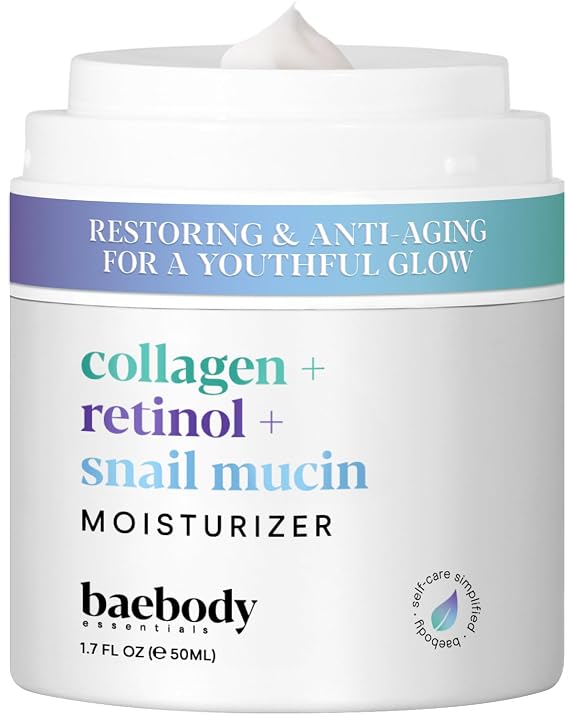 Baebody Collagen Retinol Snail Mucin Face Moisturizer w/Hyaluronic Acid Anti-Aging Face Cream & Wrinkle Cream for Women, Men with Niacinamide, Snail Mucin Moisturizer, Collagen Lotion, 1.7 fl oz