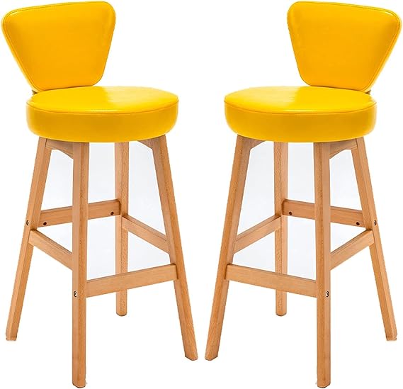 Modern Bar Stools Set Counter Height Dining Chairs Dining Chair Barstools Wood Counter Height Stools PU Cushion Bar Stools Set of 2Kitchen Breakfast Height(Yellow,79CM)