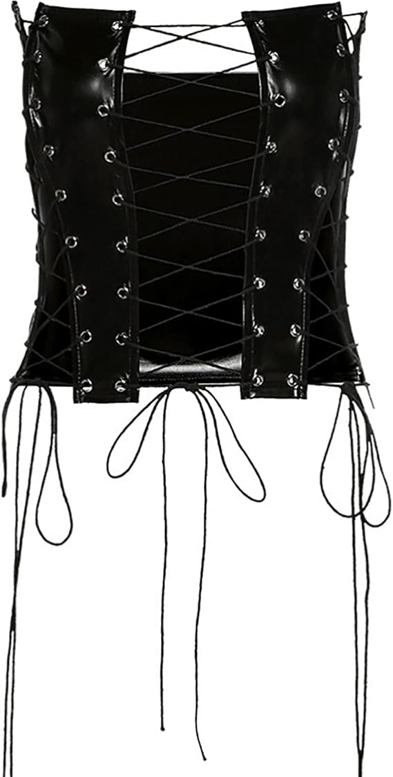 Women's Sexy PU Leather Bustier Crop Tube Top Rave Dance Cutout Cami Tank Tops
