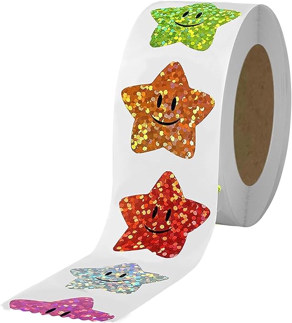 Aputue Stickers for 500 Pieces of 2.5cm Glossy Foil Star Stickers, 8 Color Options, Reward Stickers for Kids, Student Planner and School Classroom Teacher Supplies
