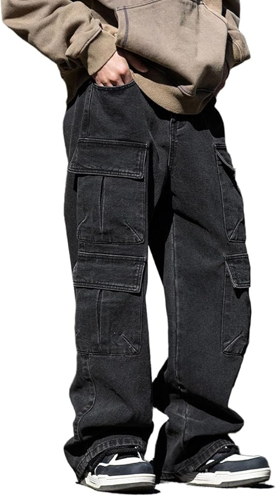 Baggy Cargo Jeans Men Teen Boys Casual Loose Y2k Hip Hop Jeans