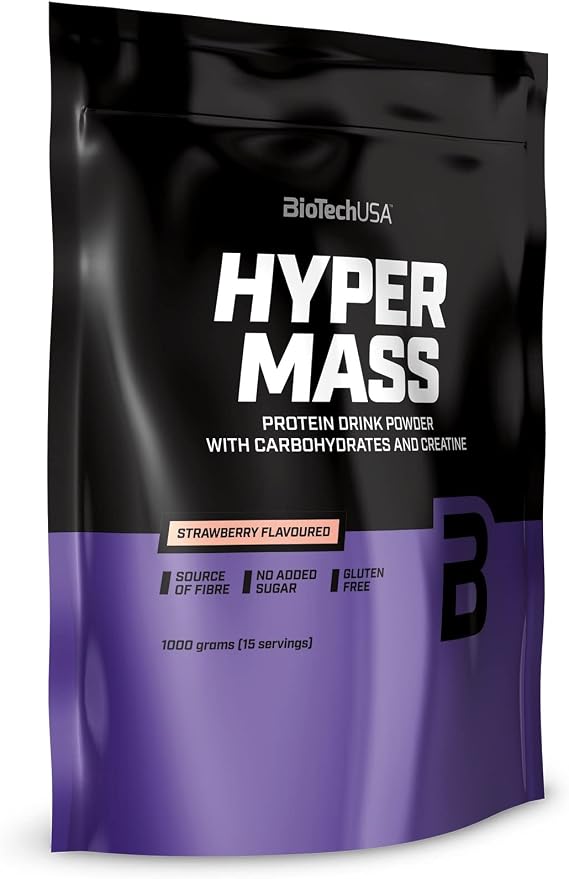 BioTechUSA Hyper Mass - Mass Gainer with Carbs & Protein Blend | Micronised Creatine | Gluten-Free, 1 kg, Strawberry