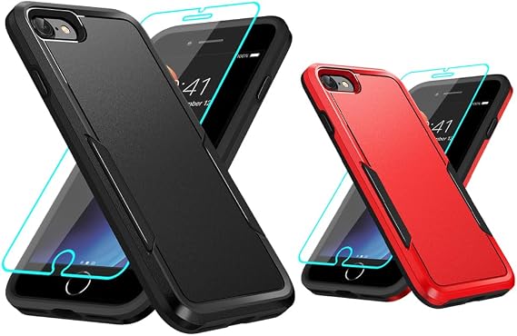 2 PCS iPhone 8/7/iPhone SE 2020 Case with Screen Protection: Heavy Duty Protective Shockproof and Scratch Proof Case for iPhone 8