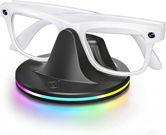 RGB Charging Dock for Ray-Ban Meta Smart Glasses, Compatible with Wayfarer/Skyler/Headliner/Oakley HSTN Series Models Features LED Power Status Indicator and USB-C Charging Cable