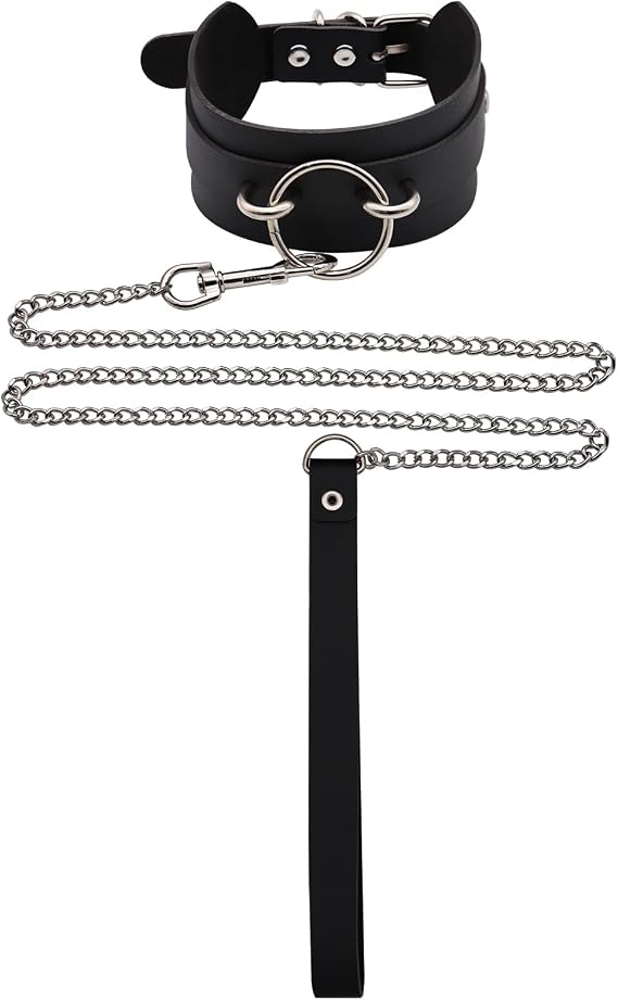 Leather Collar Leash Set, Leather Choker Necklace for Women Black Collar