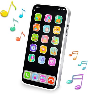 Baby Phone Toy for 1 Year Old Toddlers, Musical Cell Phone Toy with Light and Sound, Pretend Play Toy for Boys and Girls, Gifts for Birthday, Holiday White