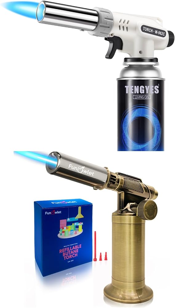 2 Pack Powerful Cooking Torch Lighter - Culinary Kitchen Torch, Sous Vide, Charcoal Lighters Campfire Starter, Flame Thrower Fire Grill Gun for Searing Steak, Creme Brulee, BBQ(Tank Not Included)