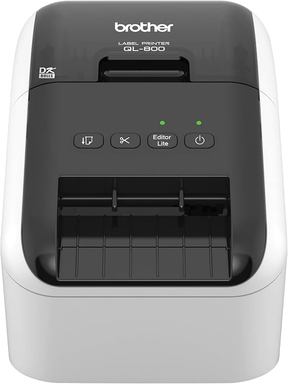 Brother QL-800 High-Speed Professional Printer, Plug & Label Feature, Genuine DK Pre-Sized, Multi-System Compatible Black & Red Printing Available (Required USB Cable Included) | Direct thermal printing with 300dpi resolution and automatic cutter for envelopes, barcodes and file folders